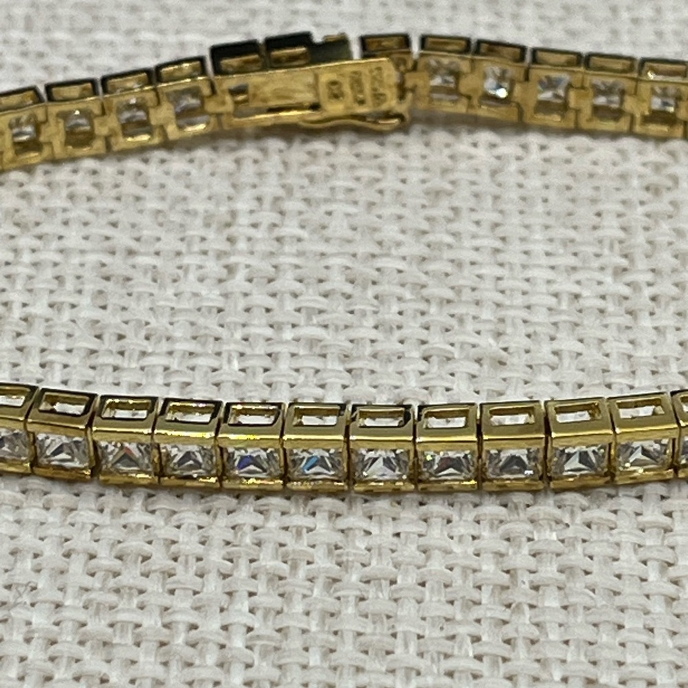Vintage 90s Vermeil Gold Over Sterling Silver CZ Tennis Bracelet 7.25" Estate - Picture 10 of 17